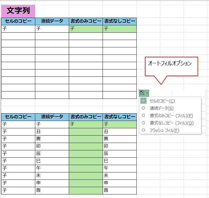 オートフィルの種類と基本的な活用法_文字列