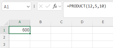 PRODUCT関数を使った掛け算の結果を示すスクリーンショット