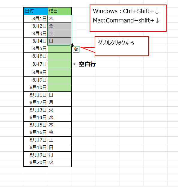 表の途中に空白行がある場合02