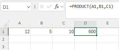 セル参照でPRODUCT関数を使った掛け算の結果を示すスクリーンショット