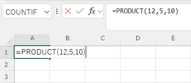 PRODUCT関数を使った計算式を示すスクリーンショット